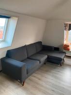 Donkerblauwe stoffen bank - gebruikt, Huis en Inrichting, Banken | Bankstellen, Gebruikt, Hoekbank, Ophalen of Verzenden, Stof