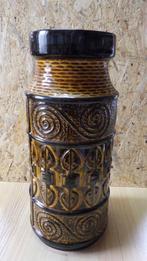 prachtige donkerbruine vaas met okergele tinten, Gebruikt, Overige kleuren, Aardewerk of Porselein, Ophalen of Verzenden