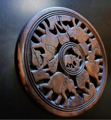 Elephants Wall Art Ronde Plaque / Aziatische Home Decor   beschikbaar voor biedingen