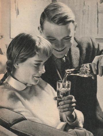 Retro reclame 1960 Coca-Cola frisdrank jong stel  beschikbaar voor biedingen
