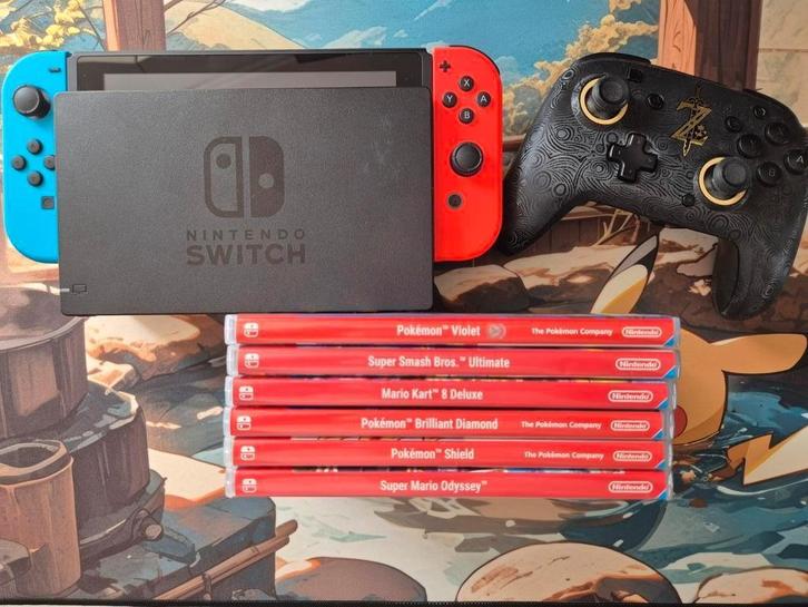 Nintendo Switch + controller & 6 games, Spelcomputers en Games, Spelcomputers | Nintendo Switch, Zo goed als nieuw, Switch 2019 Upgrade
