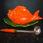 Retro vis terrine met onderbord en lepel, Ophalen of Verzenden