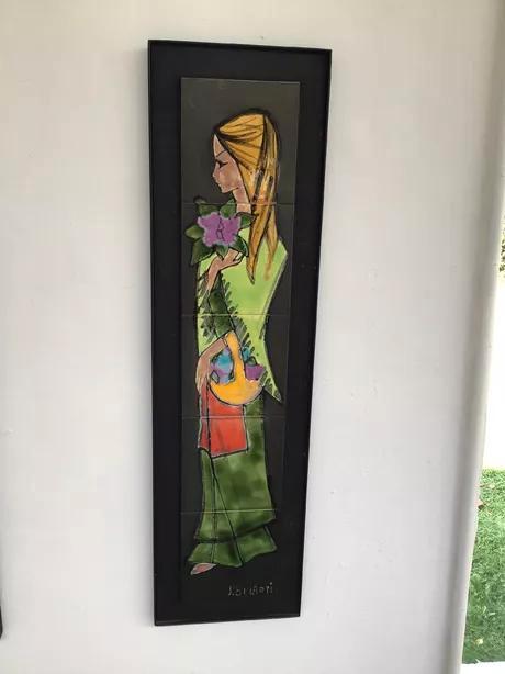 J. Belarti Paneel Vijf Tegels Vrouw met Bloem, Antiek en Kunst, Curiosa en Brocante, Ophalen