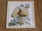 Oude Kerstkaart Zeilschip in een ovaal., Verzenden, Voor 1920, Ongelopen, Feest(dag)