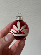 Vintage Rood met Witte Kleine Glazen Kerstbal GDR, Ophalen of Verzenden, Gebruikt