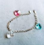 Schattig zilveren armbandje met 3 kristallen hartjes. 19 cm., Sieraden, Tassen en Uiterlijk, Armbanden, Nieuw, Ophalen of Verzenden