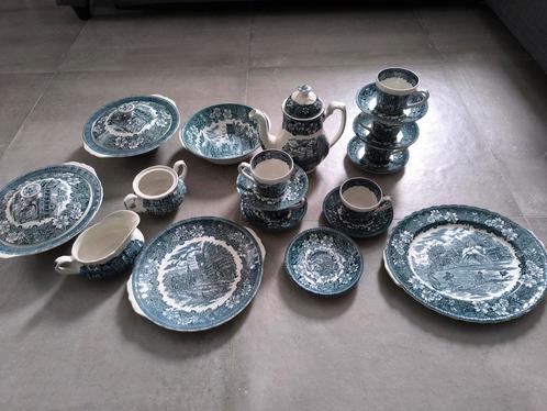 Antiek Engels blauw servies, Royal Tudor ware Staffordshire, Antiek en Kunst, Antiek | Servies compleet, Ophalen