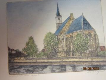 Schipluiden, Mooie ingekleurde ets van de kerk aldaar HW BIJ beschikbaar voor biedingen