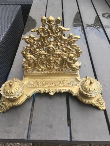 messing antieke brievenhouder met twee inktpotten zie foto's beschikbaar voor biedingen