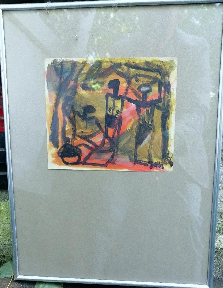 Jespers 15 x17 cm mix media met lijst 30 x 40 cm, Antiek en Kunst, Kunst | Schilderijen | Klassiek, Verzenden