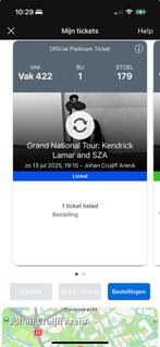 Kendrick Lamar Platinum ticket vak 422, rij 1, Tickets en Kaartjes, Concerten | Pop, Eén persoon, November