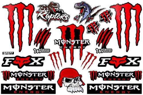 Monster Energy Raptors FOX reflecterend helm /motor stickers, Motoren, Tuning en Styling, Verzenden