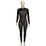 Dames catsuit 35 / bodysuit zwarte glitter doorzichtig feest, Maat 38/40 (M), Verzenden, Nieuw, Overige thema's
