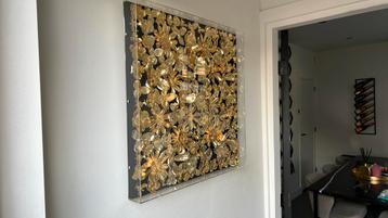 Kunst wanddecoratie gouden bloemen 60x60 beschikbaar voor biedingen