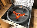 NRG Sportstuur leder 350mm oranje zwart deep dish 75mm, Auto diversen, Ophalen of Verzenden