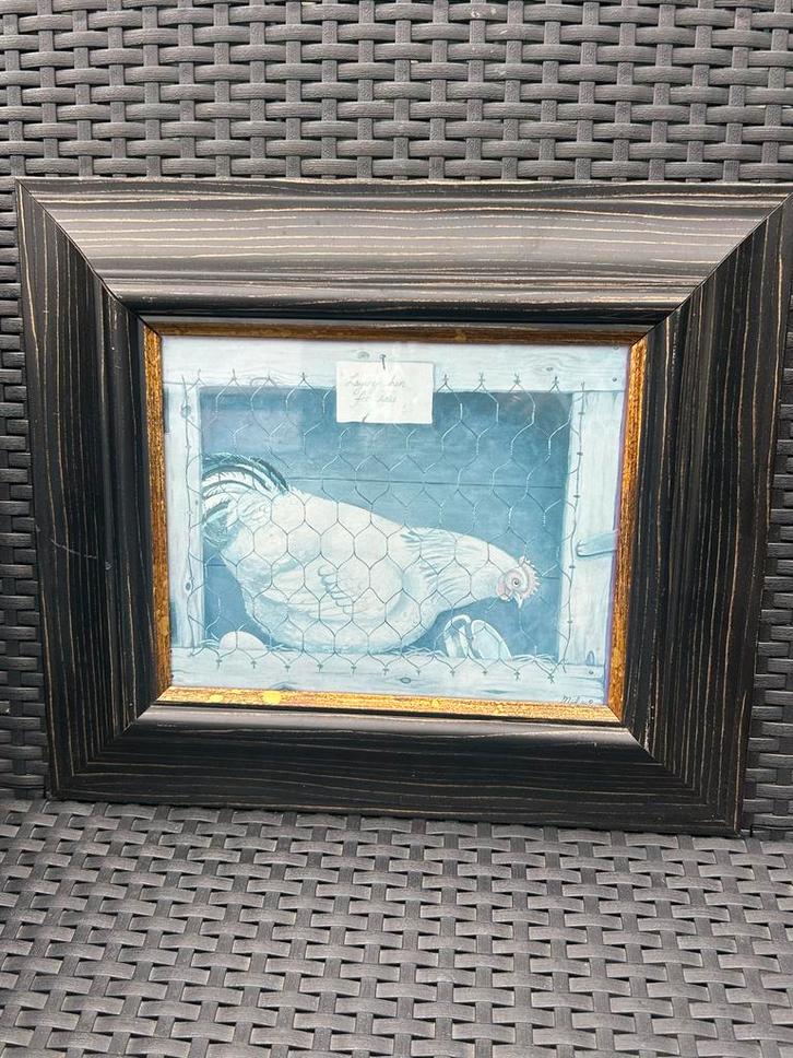 Klassieke Schilderijen Kip en Haan - Set van Twee, Antiek en Kunst, Kunst | Schilderijen | Klassiek, Ophalen of Verzenden