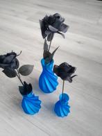 3 vazen met kunststof rozen (9 stuks), Kunststof, Overige kleuren, Nieuw, Ophalen of Verzenden