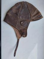 Vintage leather cap vliegeniers cap model met patina, Ophalen of Verzenden, Landmacht, Amerika, Helm of Baret