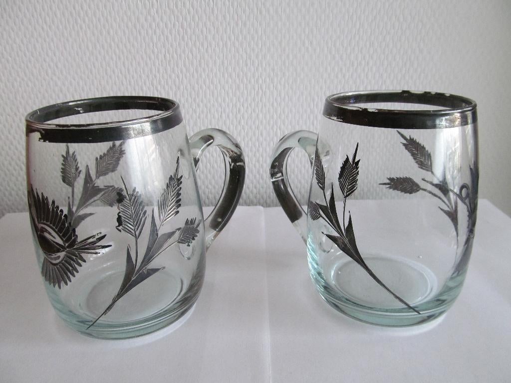 Twee glazen pullen met silver overlay, Antiek en Kunst, Ophalen