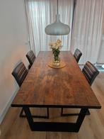 Goossens eetkamer tafel ruwblad met zwarte stalen poten, Huis en Inrichting, Tafels | Eettafels, 200 cm of meer, Zo goed als nieuw