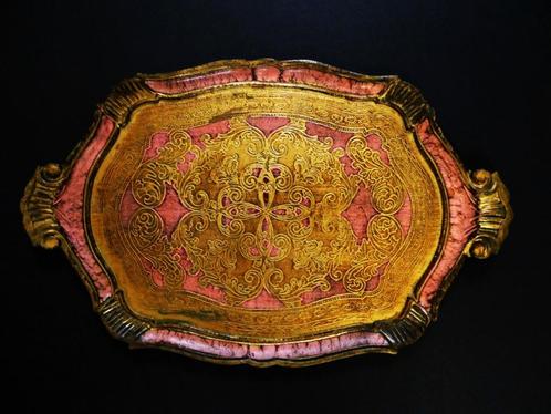 Italiaans dienblad / serveerblad goud en roze 58 x 38 cm., Antiek en Kunst, Curiosa en Brocante, Ophalen of Verzenden