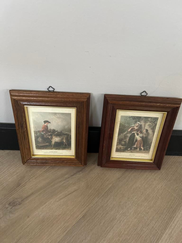 Twee Vintage Ingelijste Prints, Antiek en Kunst, Kunst | Etsen en Gravures, Ophalen of Verzenden