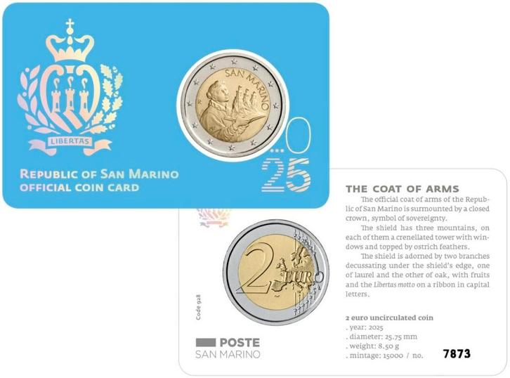 Coincard San Marino 2025 - Wapen van San Marino, Postzegels en Munten, Munten | Europa | Euromunten, Setje, 2 euro, San Marino