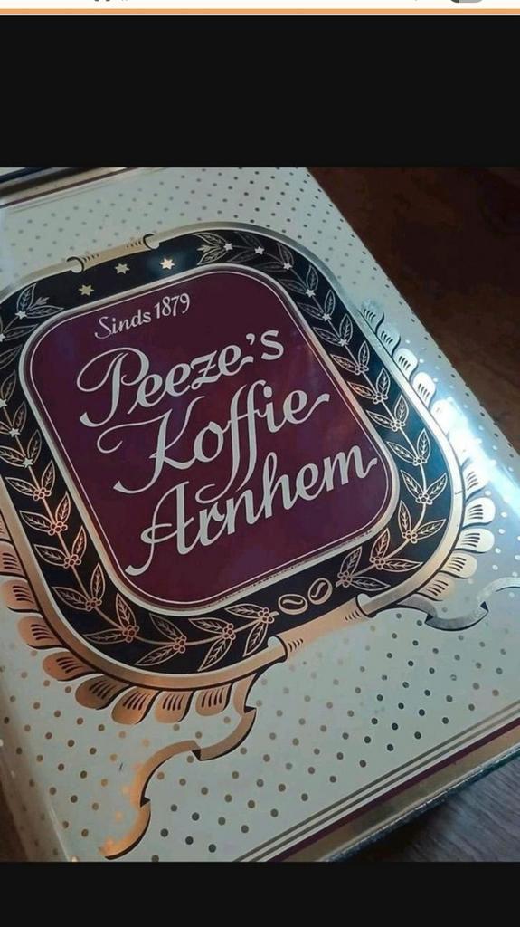 Antiek Peeze's Koffieblik Arnhem 1879, Verzamelen, Blikken, Gebruikt, Koffie, Overige merken, Ophalen of Verzenden