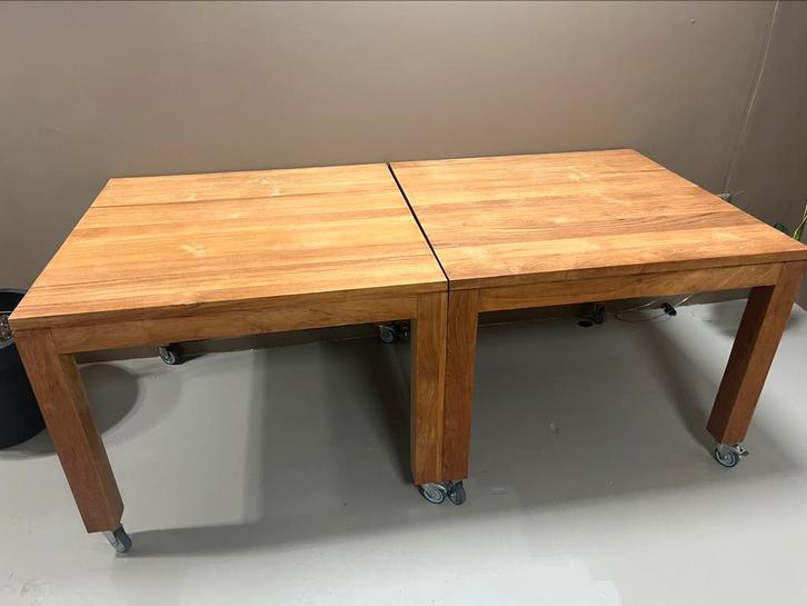 Tafel teakhout, vierkant, €100,-, Huis en Inrichting, Tafels | Eettafels, Zo goed als nieuw, 100 tot 150 cm, 100 tot 150 cm, Vijf personen of meer