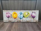 Groot schilderij tulpen | 150 x 50 cm, Ophalen, 50 tot 75 cm, Zo goed als nieuw, Schilderij