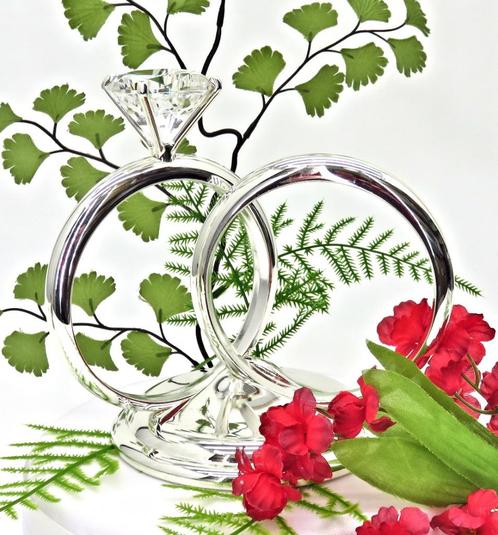 Prachtige zilveren met diamant dubbel ringen taarttopper., Hobby en Vrije tijd, Feestartikelen, Nieuw, Versiering, Geboorte of Huwelijk