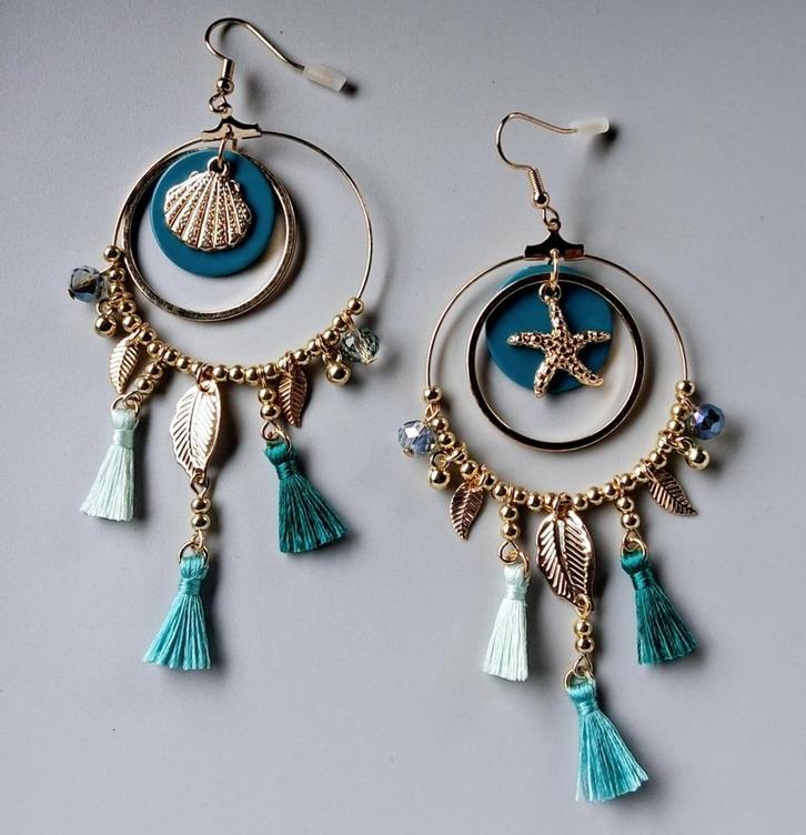 prachtige boho oorbellen schelpje zeester, Sieraden, Tassen en Uiterlijk, Oorbellen, Nieuw, Overige materialen, Goud, Ophalen of Verzenden