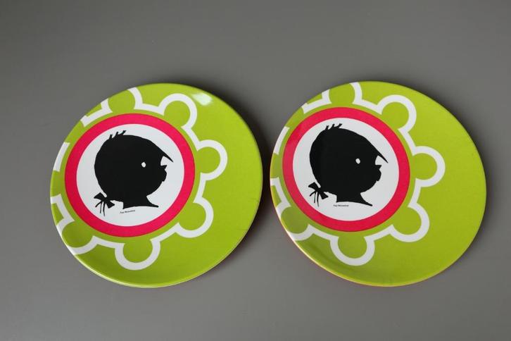 2x bordje bordjes Jip en & Janneke groen met oranje Hema, Huis en Inrichting, Keuken | Servies, Zo goed als nieuw, Bord(en), Overige stijlen