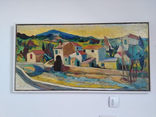 Olieverf schilderij van zonnig buitenlands landschap, 105x54, Antiek en Kunst, Kunst | Schilderijen | Klassiek, Ophalen