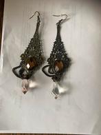 Vintage Oorbellen met Kristallen Hangers, Sieraden, Tassen en Uiterlijk, Oorbellen, Met kristal, Overige materialen, Bruin, Ophalen of Verzenden