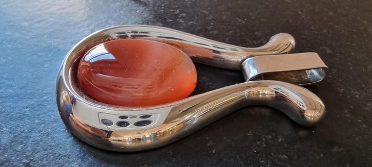 Zilveren vintage hanger met gestreepte agaat, Sieraden, Tassen en Uiterlijk, Kettinghangers, Zo goed als nieuw, Zilver, Zilver