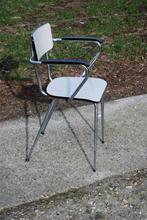 Formica stoel met armleuning, Huis en Inrichting, Stoelen, Ophalen, Gebruikt, Wit, Vintage