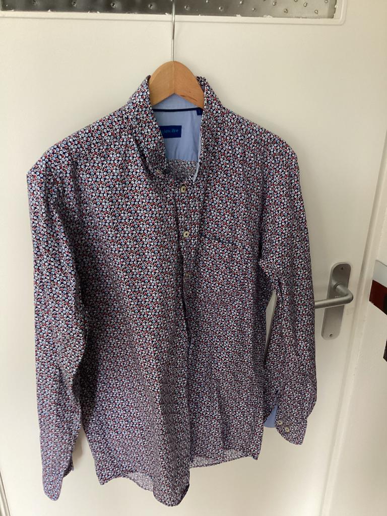 Overhemd Brighton Blue blauw met bolletjes L, Ophalen of Verzenden, Zo goed als nieuw, Blauw, Halswijdte 41/42 (L)