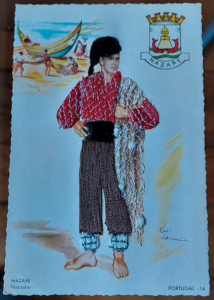 Nazaré geborduurde  Portugal Ansichtkaart - Visser, Verzamelen, Ansichtkaarten | Buitenland, Ongelopen, Overig Europa, 1960 tot 1980