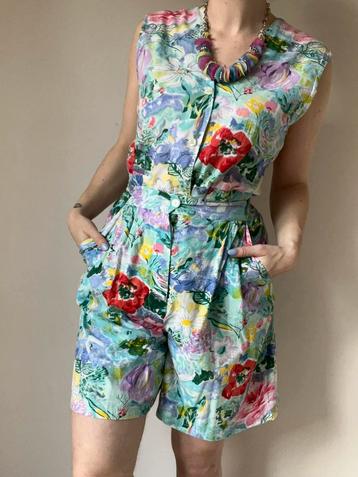Vintage co-ord/broekpak setje, S/M. Pastel 90s bloem boho beschikbaar voor biedingen