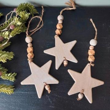 Ster hout Kerstster wooden christmas star 3 stuks Nieuw beschikbaar voor biedingen