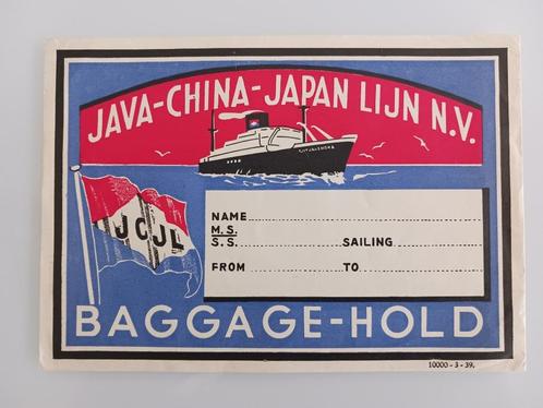 scheepvaart bagagesticker Java-China-Japan Lijn JCJL, 1939, Verzamelen, Scheepvaart, Zo goed als nieuw, Verzenden