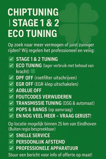 Chiptuning Stage 1 & 2 | Eco Tuning beschikbaar voor biedingen