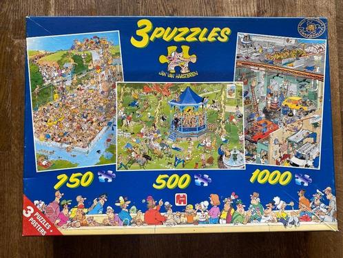 Jan van Haasteren - 3 in 1 puzzel doos (00368), Hobby en Vrije tijd, Denksport en Puzzels, Gebruikt, Legpuzzel, 500 t/m 1500 stukjes