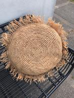 Raffia kussen met franjes, Huis en Inrichting, Ophalen of Verzenden, Nieuw, Beige, Rond