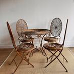 Antieke Franse bistroset tafel 4 stoelen tuin vintage, Tuin en Terras, Tuinsets en Loungesets, Tuinset, Ophalen of Verzenden, 4 zitplaatsen