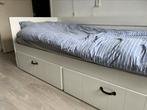 Eenpersoonsbed met opberglades wit gelakt hout, Ophalen, 90 cm, Eenpersoons, Wit