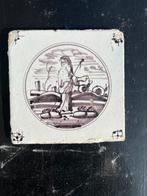 Magenta antiek tegel herder schapen spinnenkoppen, Antiek en Kunst, Antiek | Wandborden en Tegels, Ophalen of Verzenden