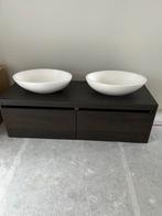 Wandgemonteerde Dubbele Wastafelmeubel, Huis en Inrichting, Badkamer | Badkamermeubels, Ophalen, Gebruikt, 100 tot 150 cm, Minder dan 100 cm
