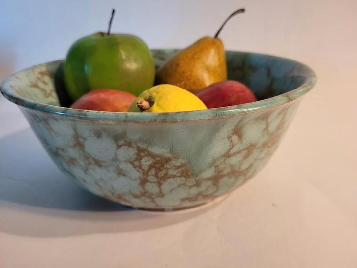 Oude fruitschaal groen turquoise marmer decor schaal kom, Huis en Inrichting, Woonaccessoires | Schalen en Manden, Zo goed als nieuw